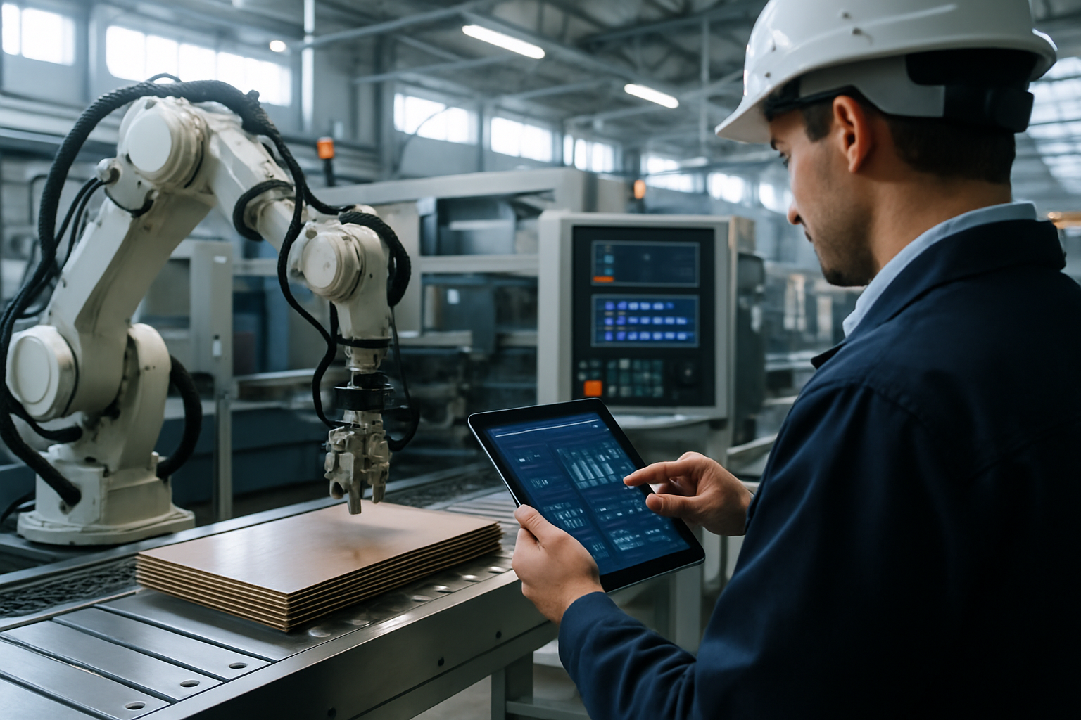 Impianto produttivo moderno con macchinari automatizzati e sistemi digitali
